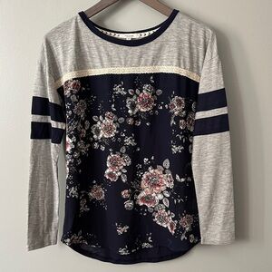 Maurices XS Floral Print Long Sleeve Top - Dark Blue and Gray NWT